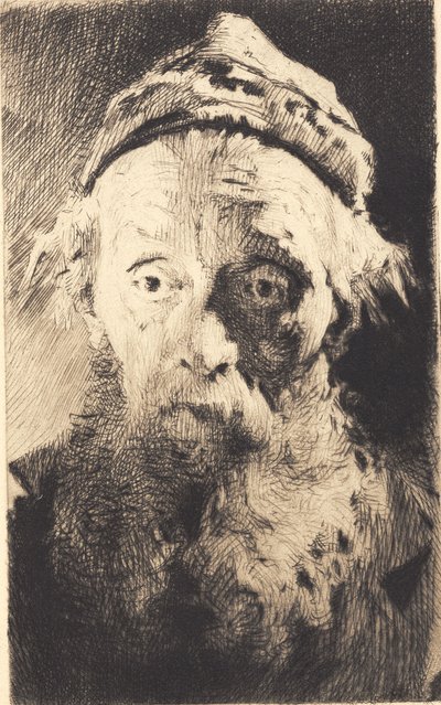 Vecchio con cappello di lana bianca, di fronte da Frans Schwartz