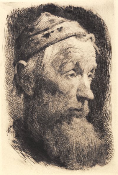 Vecchio con cappello di lana bianca, profilo a destra da Frans Schwartz