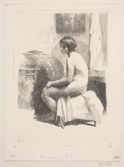 Modello femminile nudo, seduto in una stanza da Frans Schwartz
