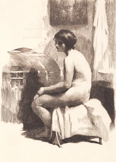 Modella femminile nuda, seduta in una stanza da Frans Schwartz