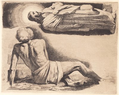 Uomo sdraiato e una figura di Cristo sopra da Frans Schwartz