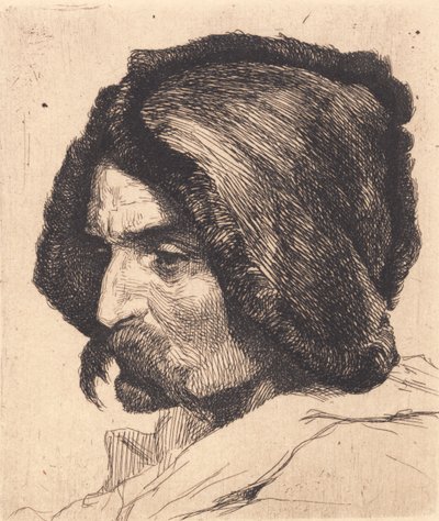 Piastra di prova: Testa di uomo con lunga barba e cappello spagnolo da Frans Schwartz