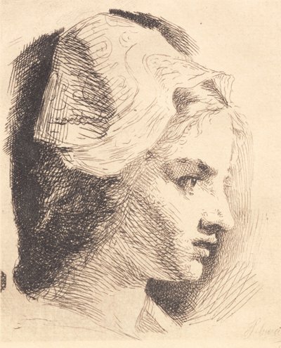 Piastra di prova: Profilo di una giovane donna con cappello a punta da Frans Schwartz