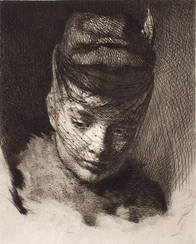 Giovane ragazza con cappello e velo da Frans Schwartz