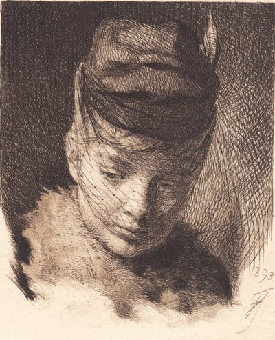 Giovane ragazza con cappello e velo da Frans Schwartz