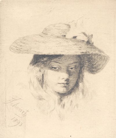 Giovane ragazza con cappello di paglia da Frans Schwartz