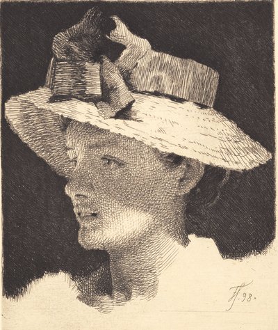 Giovane ragazza con cappello di paglia, profilo a sinistra da Frans Schwartz