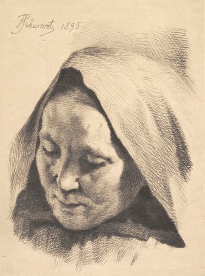 Donna anziana con cappuccio sulla testa da Frans Schwartz