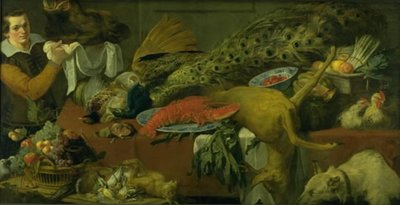 Dispensa con selvaggina, frutta, verdure e un servitore da Frans Snijders