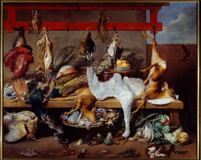 Tavolo da cucina con selvaggina, pesce e legumi da Frans Snyders