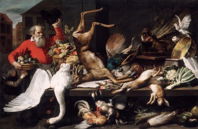 Natura morta con selvaggina morta, frutta e verdura in un mercato da Frans Snyders