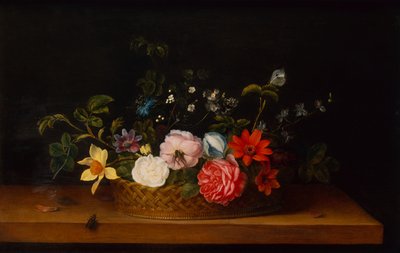 Fiori in un cesto con insetti su un davanzale da Frans Ykens