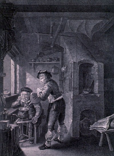 Un laboratorio del XVII secolo da Frans van (after) Mieris