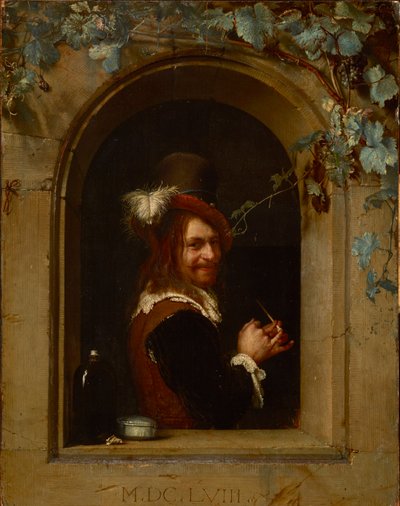 Uomo con pipa alla finestra da Frans van Mieris