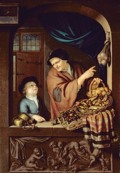 Il venditore di castagne e aringhe, 1722 da Frans van Mieris