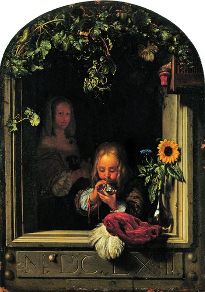 Ragazzo che soffia le bolle da Frans van Mieris the Elder