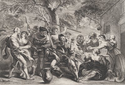 Don Chisciotte e truppe della Santa Hermandad fuori da una taverna, ca. 1635-79 da Frans van den Wyngaerde