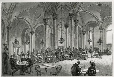 Il caffè centrale a Vienna (Austria). Incisione di Kollarz, per illustrare la storia di Vienna e i suoi sobborghi, di M. Newlinski, nel 1881, pubblicata in Le tour du monde, sotto la direzione di Edouard Charton (1807-1890) da Franz (after) Kollarz