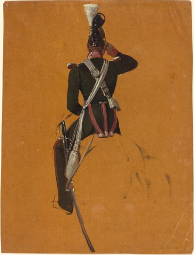 Un ufficiale di cavalleria a cavallo visto da dietro da Franz Adam