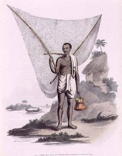 Un pescatore indiano, inciso da Thomas Vivares da Franz Balthazar (after) Solvyns