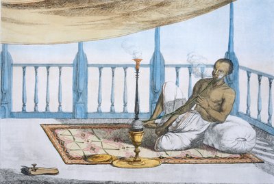 Uomo che fuma un narghilè di hashish o oppio, pub. 1808-12 da Franz Balthazar Solvyns