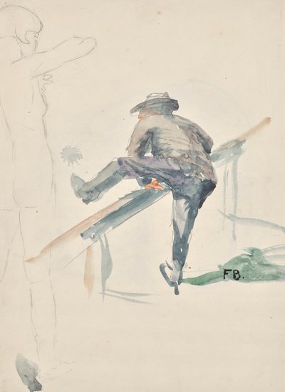 Uomo che scavalca una ringhiera e contorni di un nudo femminile da Franz Barwig d. Ä.