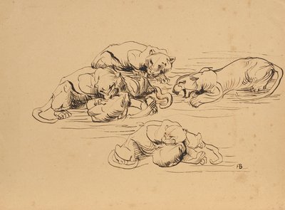 Pantere di Sundarban che lottano da Franz Barwig d. Ä.