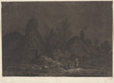 Scena al chiaro di luna con figure davanti a una capanna da Franz Edmund Weirotter