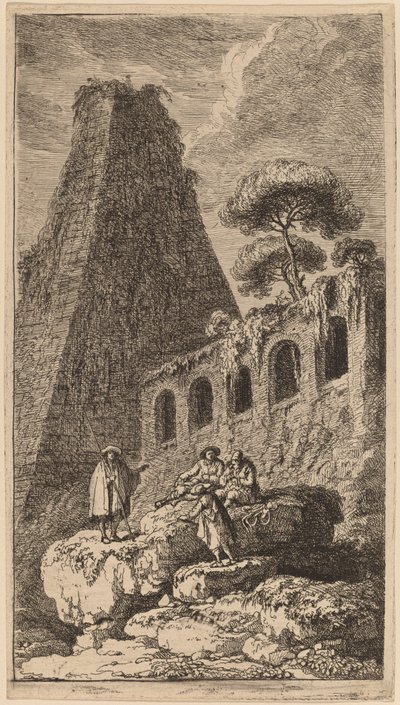 La piramide di Sesto vicino alle porte di San Paoli a Roma da Franz Edmund Weirotter