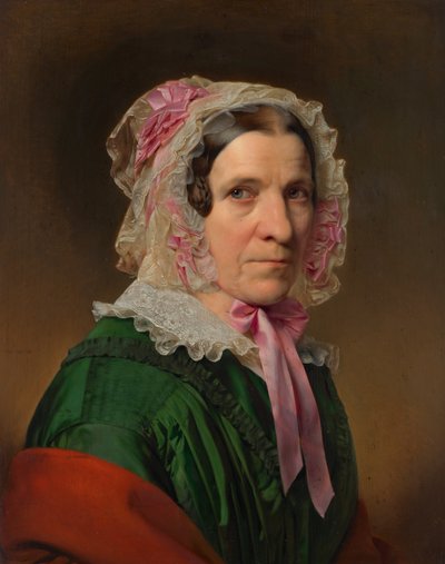 Ritratto di una signora anziana con cuffia di pizzo e nastri rosa da Franz Eybl