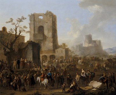 Veduta di una città italiana con figure che ballano il saltarello da Franz Ferg
