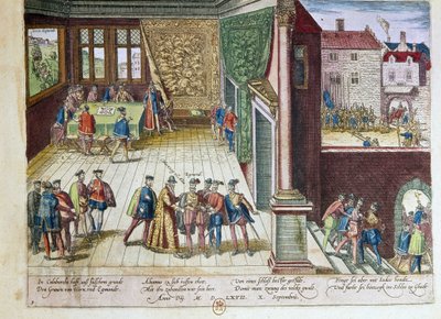 Arresto di Lamoral, conte di Egmont (1522-1568) e di Philippe de Montmorency (1524-1568), conte di Hornes (Hoorn) per la loro presa di posizione contro il re Filippo II di Spagna (1527-1598). Saranno giustiziati nel 1568 da Franz Hogenberg