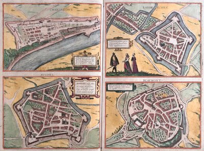 Charlemont, Beaumont, Avesnes e Landrecies, Francia (incisione) da Franz Hogenberg