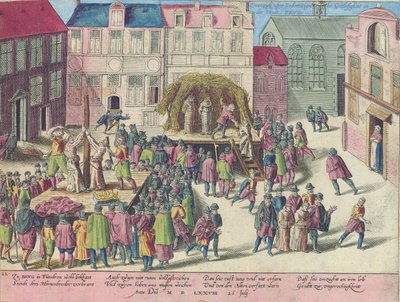 Esecuzione a Bruges per rogo di tre frati per sodomia, 28 giugno 1578 da Franz Hogenberg