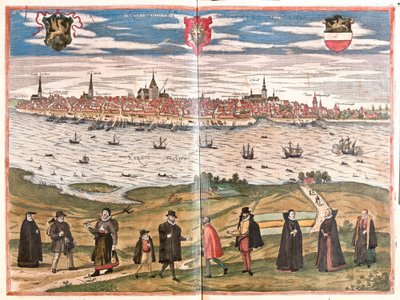 Veduta generale di Rostock, Germania (incisione) da Franz Hogenberg