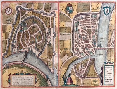 Grenoble e Romans sur Isère, Francia (incisione) da Franz Hogenberg
