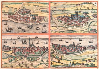 Helsingborg, Lunden, Malmo e Landskrona (Svezia) (incisione) da Franz Hogenberg