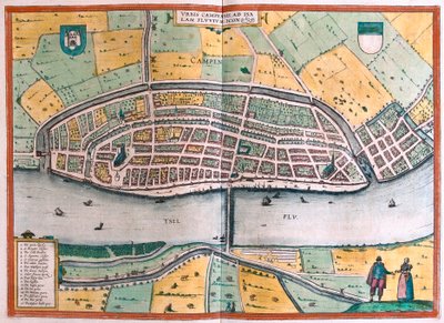Kampen e il fiume IJssel o Yssel, Paesi Bassi (incisione) da Franz Hogenberg