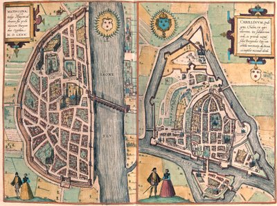 Macon - Chalons sur Saone, Francia (incisione) da Franz Hogenberg