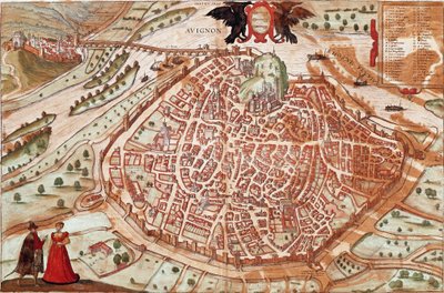 Mappa di Avignone - Francia (incisione) da Franz Hogenberg
