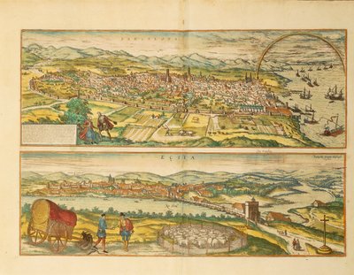 Mappa di Barcellona ed Écija da Civitates Orbis Terrarum di Georg Braun da Franz Hogenberg