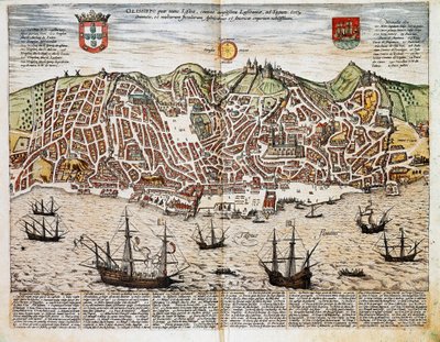 Mappa di Lisbona - Portogallo (incisione) da Franz Hogenberg