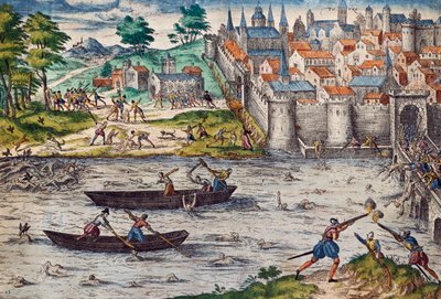 Massacri di Tours, luglio 1562 durante le guerre di religione contro gli ugonotti, incisione di Franz Hogenberg, Francia da Franz Hogenberg