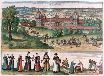 Palazzo di Sans-Elike, Surrey, Inghilterra (incisione) da Franz Hogenberg