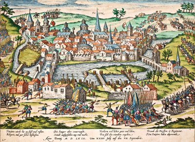 Assedio di Poitiers, luglio 1569, incisione da Franz Hogenberg