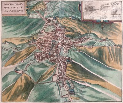 Perugia, Italia (incisione) da Franz Hogenberg