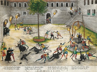 Ritorsione dei Riformati contro gli ecclesiastici di Nîmes, ottobre 1567, incisione di Franz Hogenberg, guerre di religione, Francia da Franz Hogenberg