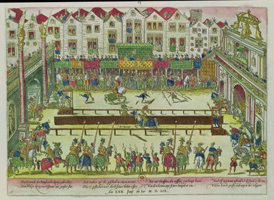 Torneo durante il quale Enrico II (1519-59) fu ferito dal Conte di Montgomery e morì dieci giorni dopo, 30 giugno 1559 da Franz Hogenberg