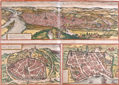 Veduta di Rouen (Rotomagus), Nimes (Nemausus) e Bordeaux (Burdigala), Francia da Franz Hogenberg