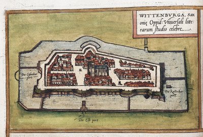 Vista della città di Wittenberg in Germania, dettaglio da Franz Hogenberg